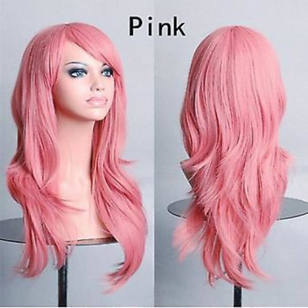 JUSCH 28\" 70cm Mode Paryk Langt Bølget Krøllet Hår Cosplay Paryk & Paryk Hætte (Pink),WZ-1285R
