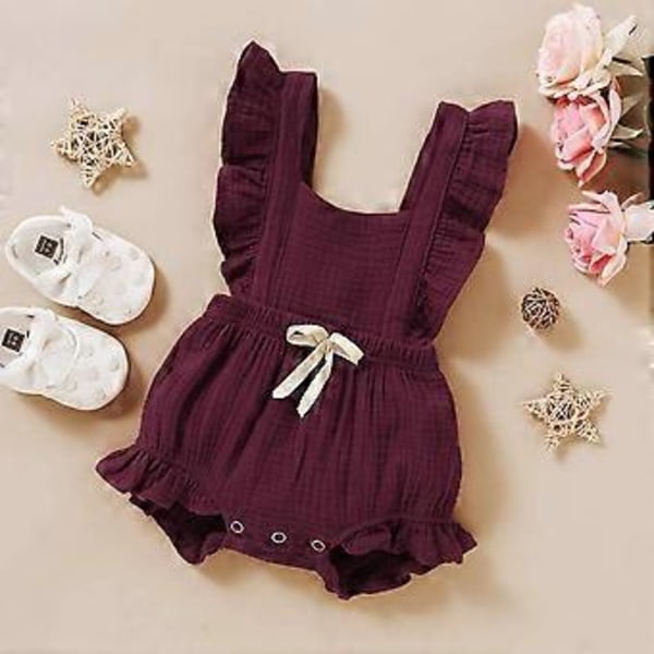 KATEA Spædbarn Pige Rufflet Ærmeløs Romper Casual Sommer Jumpsuit Bomuld Linned Tøj