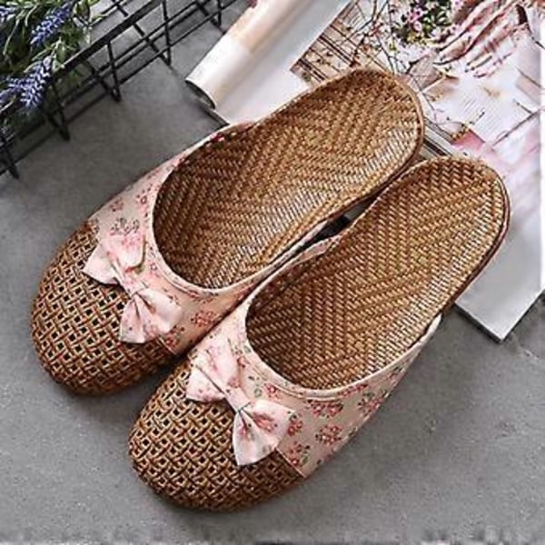 Sommer Lin Slippers Sandaler Innendørs Sklisikre Tykke Bunn Gulvsko For Menn Kvinner (EU 39 40 Rosa (Kvinner))