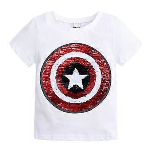 Barn Pojkar Flickor Tecknad Spiderman T-shirt Paljetter Vändbar Mönsterförändrande Tröjor -NMAOV(4-5 År Vit)