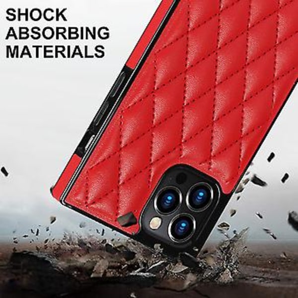 iPhone 14-fodral med kedja i PU-läder Datura Diamond Lattice (Röd)