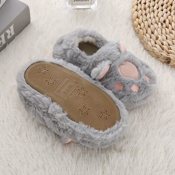 Mjuka och mysiga plyschtofflor för babyflicka, tecknade varma vinterskor för inomhus (innersula 19,5 cm)