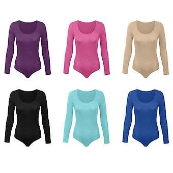 Dame Crew Neck Langærmet Bodysuit, Dobbeltforet, Smørblød, Essentiel Basic Top (XXL Khaki)