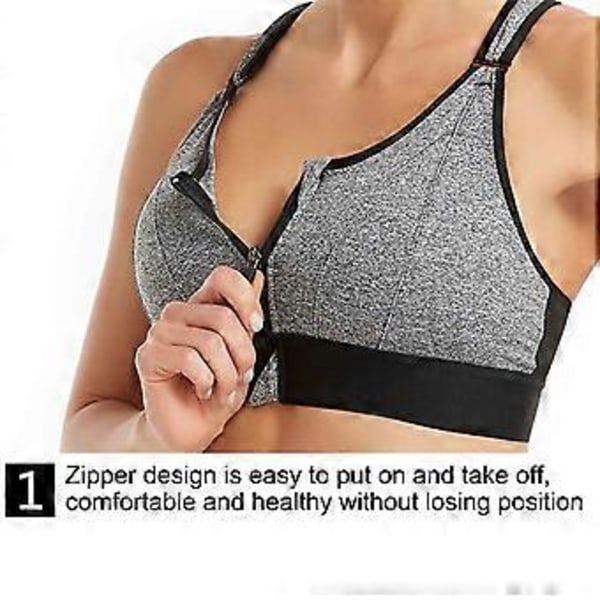 Naisten High Impact Urheiluliivit Vetoketjulla Edessä, Plus-koko, Pehmustettu Jooga Push Up Liivi (XL harmaa)