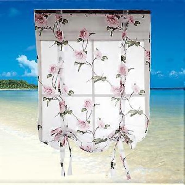 Blommig Romersk Gardin Halvtransparent Fönsterskärm Sling Tie Persienner för Vardagsrum Balkong Sovrum 1,2 x 1,6 m (Rosa)