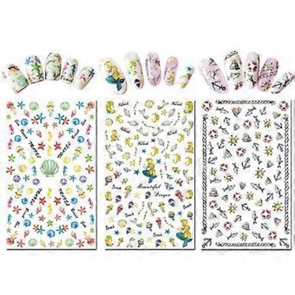 Sommarnageldekaler, 1500+ st självhäftande tips för DIY nagelkonstdesignmall (12 stora ark)
