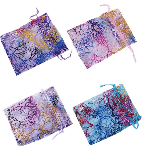 Organza-pussit, 100 kpl 7x9cm värikkäät kiristettävät korallikuvioiset pienet organza-pussit, korupussi, jossa