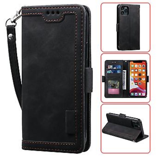 Lyxigt Läder Retro Plånboksfodral med Kortfack för iPhone 12 Mini Pro Max 11 (Svart)