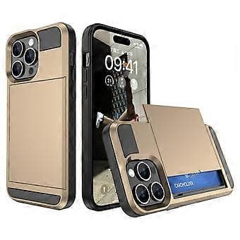 For iPhone 15 Pro Max PC+TPU Telefondeksel med skyvekortholder, anti-fall bakdeksel (stil E)