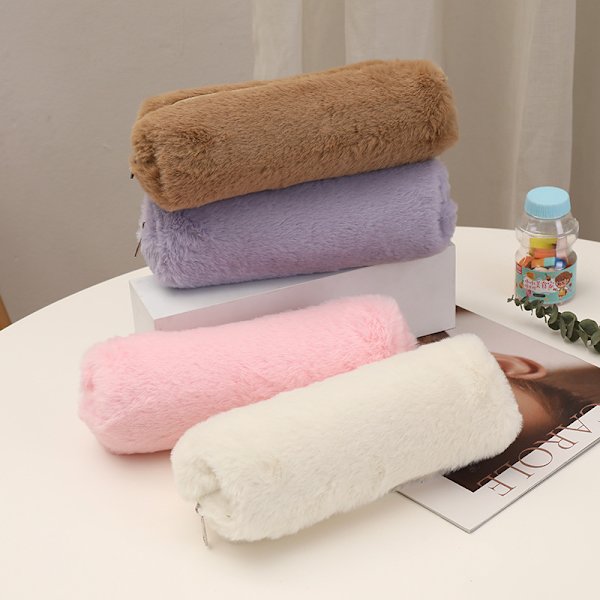 (Pink) Plys Blyantsæske, Fluffy Blyantsæske til Piger Blød Plys Blyantsæske Pels Blyantsæske Sød