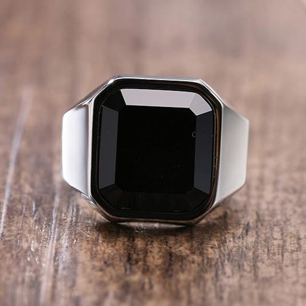 Herrar Svart Onyx Ringar Herrar Rostfritt Stål Kvadratisk Agat Sigillring
