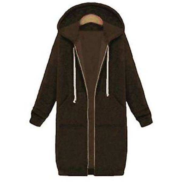 Avslappnad Kvinna Lång Huvtröja Sweatshirt Jacka Zip Up Ytterkläder Huvad Jacka Ytterkläder Toppar-b (XL Kaffe)