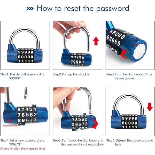 5-siffrig kombinationshänglås, gymhänglås, kan återställas kombinatio
