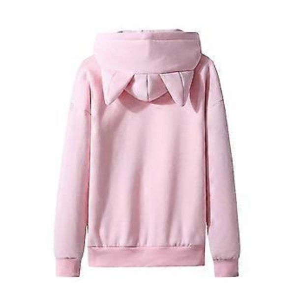 Miesten rento yksivärinen vetopaita kissankorvat hupullinen fleece taskullinen collegepaita huppari (XXL Pinkki)