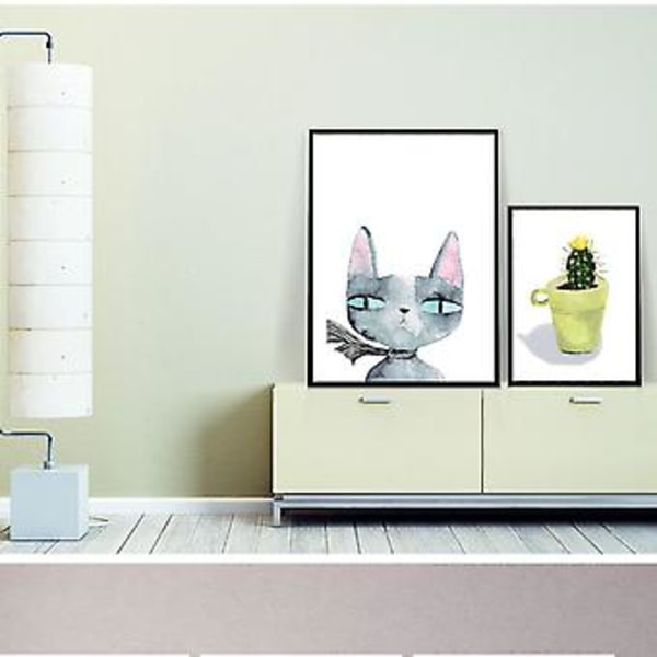Wekity Ræv og Kat Væghængt Canvas Print Poster, Simpel Sød Akvarel Kunsttegning Dekoration til Hjemmet Stue Soveværelse Kontor og Børneværelse (Sæt