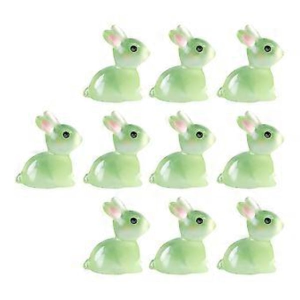 Resin Miniatyr Figurer Glødende Lysende Påskeharer Ornament for Balkong Terrasse (Grønn)