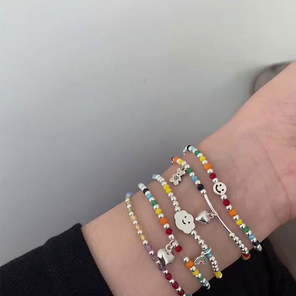 Nye regnbue-perle armbånd for kvinner Koreansk anheng par armbånd