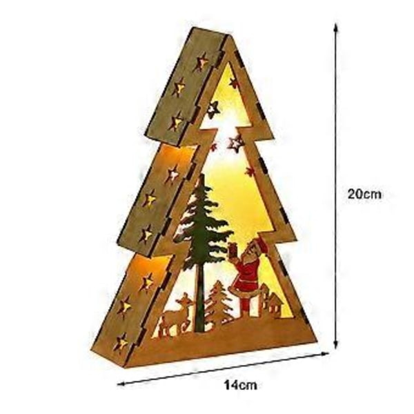 Nattlampe i tre, juletreform, lysende skrivebordspynt LED juledekorasjoner