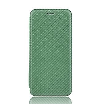 Til OnePlus 6T Kulfiber Læderetui (Grøn)