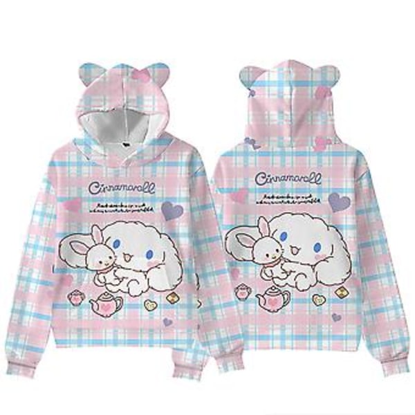 Damer Kawaii Cinnamoroll Tegneserie Anime Genser Kvinner Mote Trykt Søt Katteøre Hettestropp Casual Jumper Topper Lang Erme Pullover (L B)