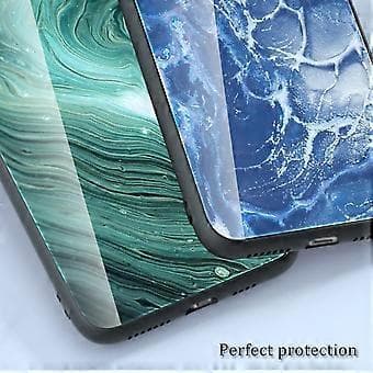 Marmor Mønster Cover til iPhone 15 Plus Hærdet Glas+PC+TPU Stødsikkert Etui