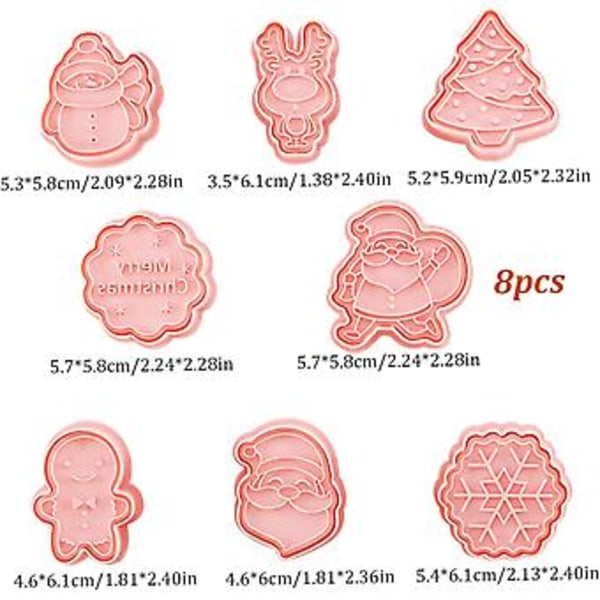Julpepparkaksformar 8-pack, 3D Pressbara Julpepparkaksformar Och Stämplar, Tomte Julgran Snögubbe Pepparkaksgubbe Formar