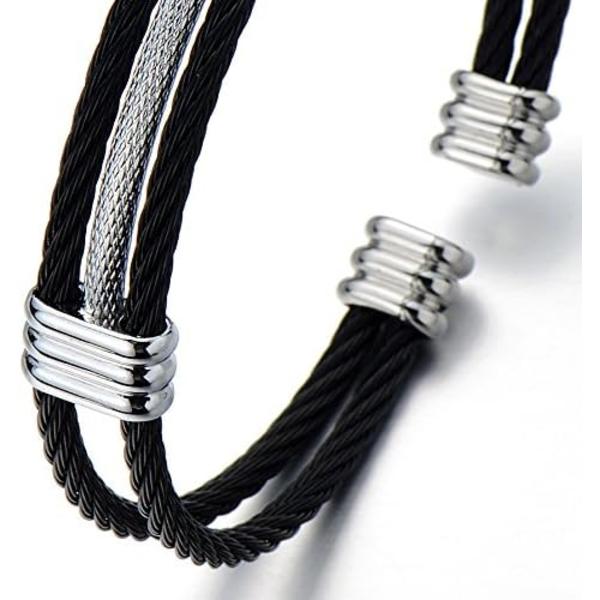 Mænd Kvinder Rustfrit Stål Twisted Kabel Justerbar Manchet Armbånd Br