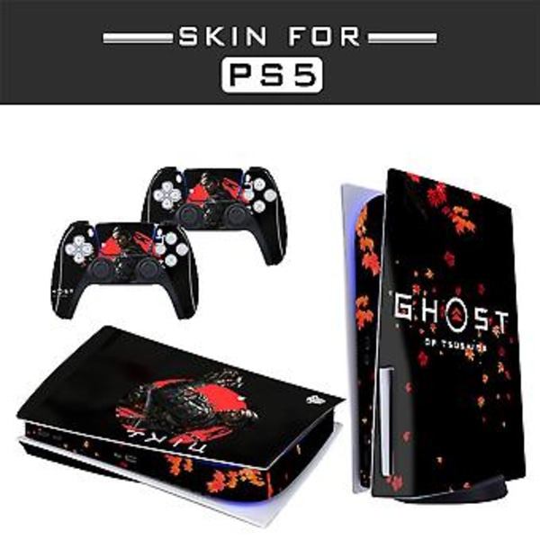 Klistremerke for hud - Kompatibel med PS5-deksel for å tilpasse konsollen - Avtakbar vinylfilm - Matt satin HD-kvalitet (disk, Ghost of Tsushima05
