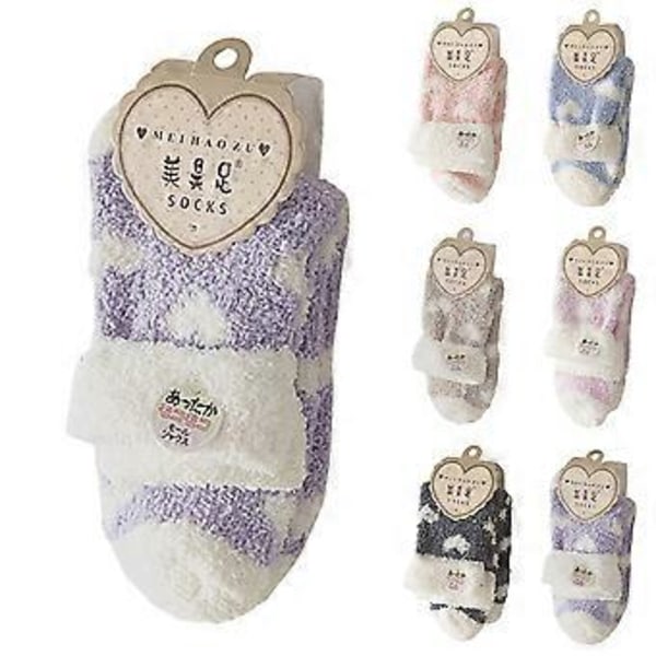 1/6 Par Damsockor för Kvinnor, Fluffiga Sängsockor, Vinter, Mjuka, Varma, Loungeskor, Fleece-Sockor