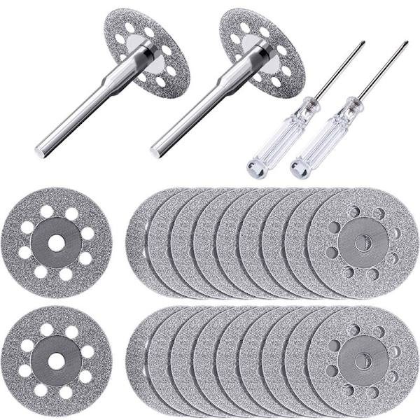 20 stk. 22 mm diamantskæreskive med 4 stk. 3 mm chuck og 2 stk. kryds