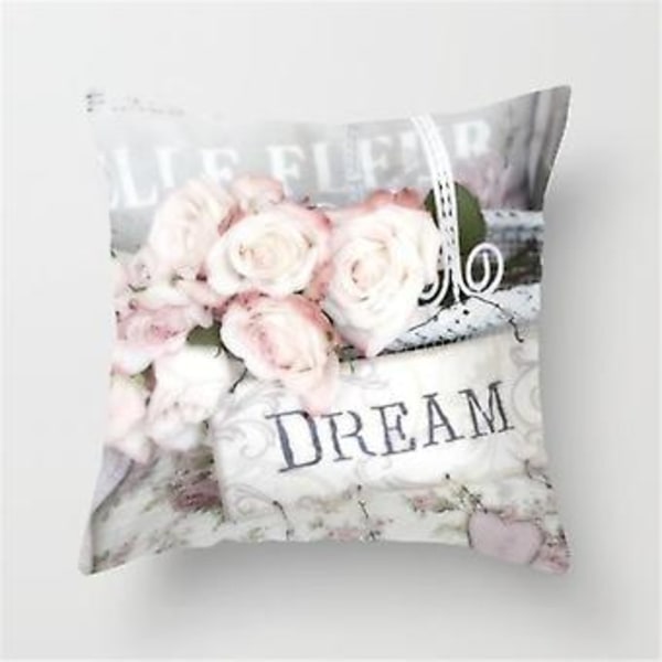 Rose / Peon Blomsterprint Pudebetræk Kvadratisk Pudebetræk Hjemmesofa Dekoration (Rose N)