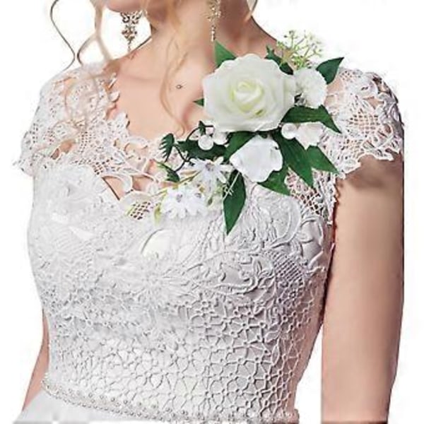 Axelflorer för bröllop, konstgjorda huvudbonader Blommor Simulerad corsage för bröllopsceremoni årsdag bal middagsfest (vit)