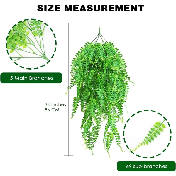 2 Pieces Artificial Plant Boston Fern Plants, Fake Artificial Pla