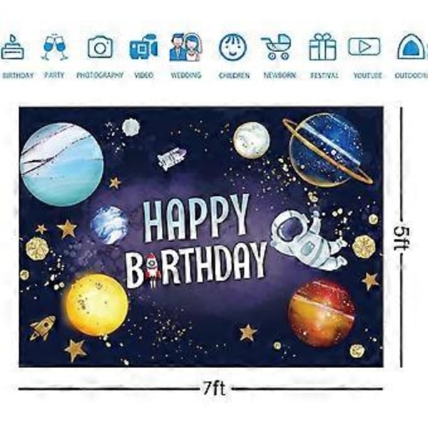 7x5ft Rom Bakgrunn Gutter Ytre Rom Tema Bakgrunn Banner Galaxy Astronaut Bursdagsfest Dekorasjon Gutter Blå Planet Rakett Forbruksvarer Fotografering