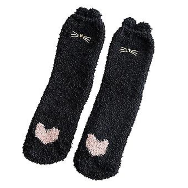 Mjuka och fluffiga julstrumpor för kvinnor, varma vinterstrumpor, julklappar (Svart)