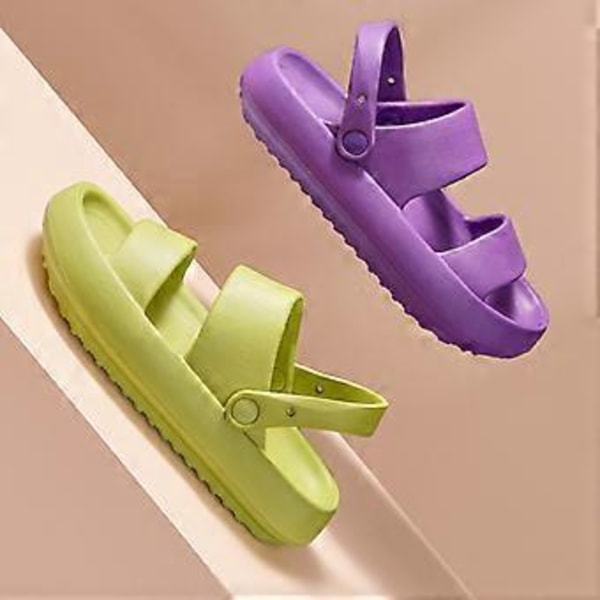 4CM Tykksålede Sommersandaler Slippers For Kvinner Myke EVA Strand Sklisikre Sandaler (40 41 Lilla)