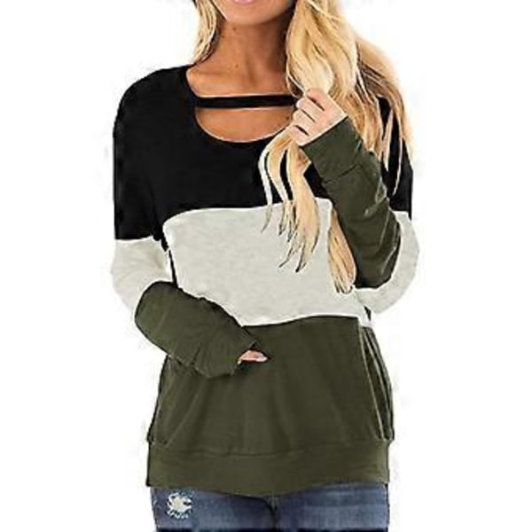 Langærmede tunikaer til kvinder, farveblok, udskåret sweatshirt, løstsiddende toppe