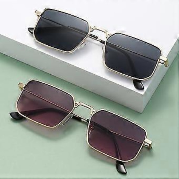 Vintage Metal Square Sunglasses UV400 Suojaus Heijastusta Vastaan Aurinkolasit Muodikkaat Asusteet Naisille Miehille (Kulta Tumman Violetti)
