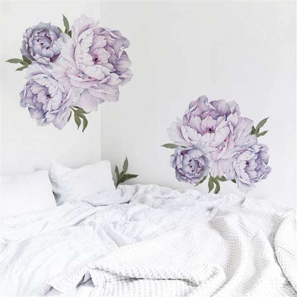 Violette pæon blomst vægklistermærker vægdekoration klistermærker