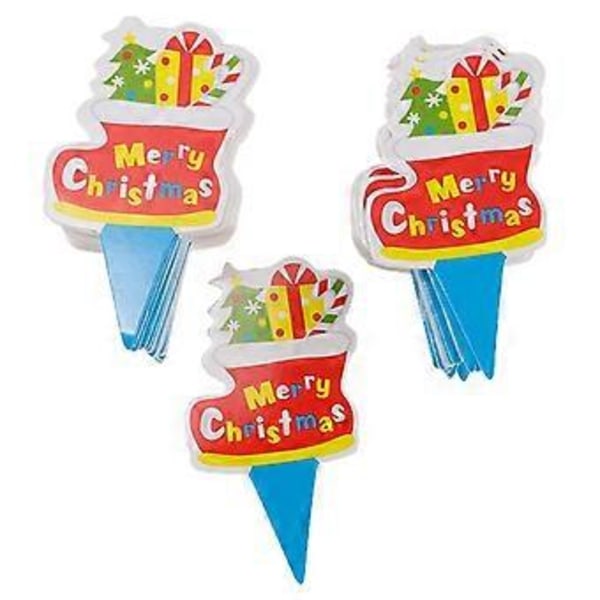 100 Stykker Julemand Snemand Elg Cupcake Toppers Børnefødselsdagstilbehør (Julestrømpe)