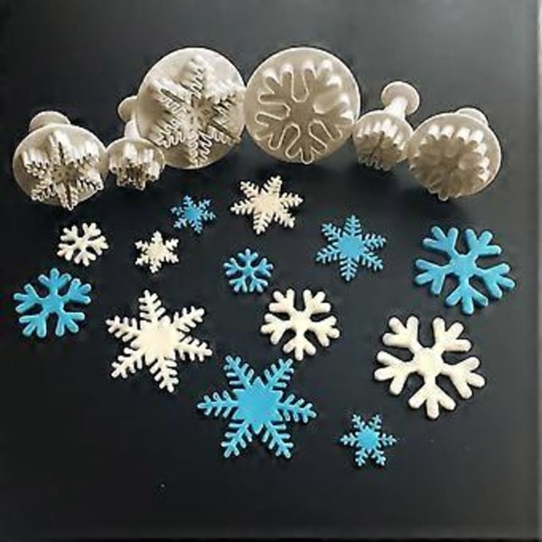 6 st Fondantkakdegsutstickare Snöflingor Kakdegsutstickare Utkastare Stämpel Kakdekorationssats