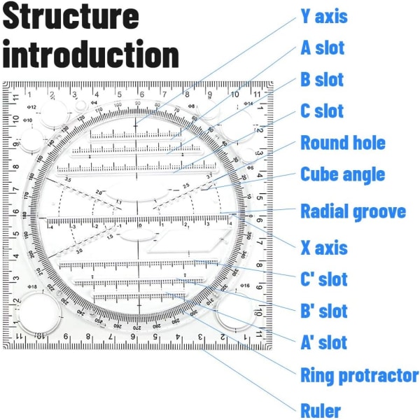 1 stk. Multifunktionel tegneredskab, tegneredskab til måling, hurtig
