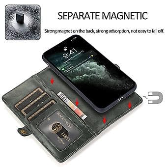 Avtakbart lærveske for iPhone 14 Plus (Grønn)