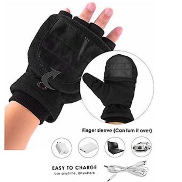 Opvarmede Handsker Fingerløse usb Fingerløse Handsker Termiske Handsker Halvfingerhandsker (Grå)