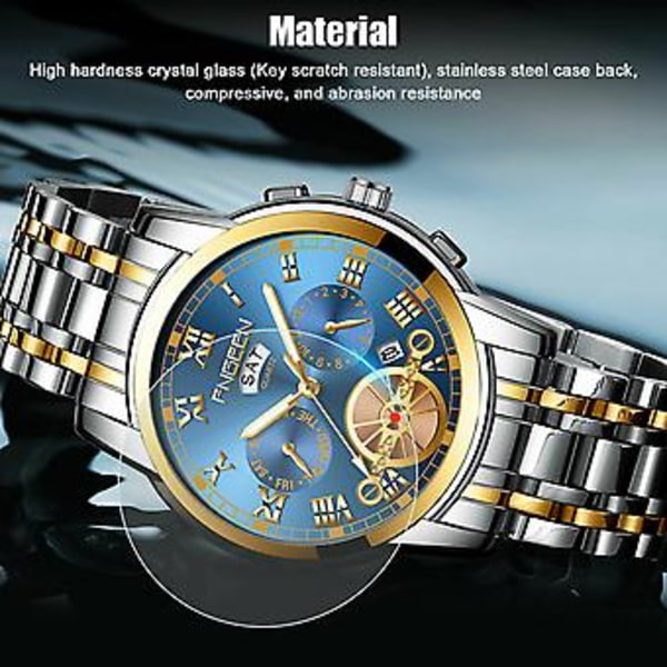 Herrklocka Relojes De Hombre Rostfritt Stål Quartz Klassisk Vattentät (Guld Blå)