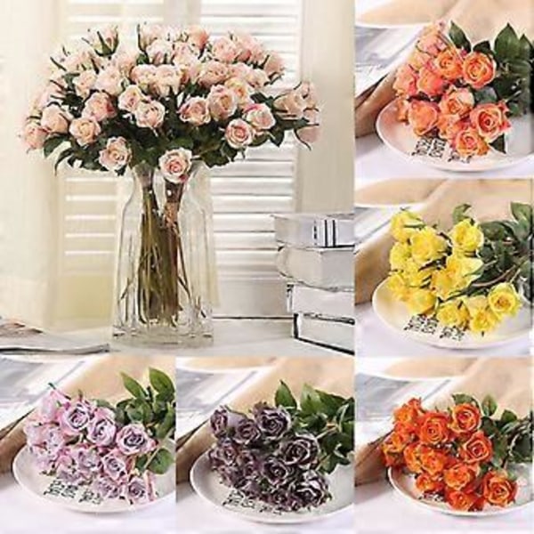 12 stk. Kunstige håndlavede rosenblomster til hjemmet, bryllupsfest, dekoration, valentinsgave Qinhai (hvid)