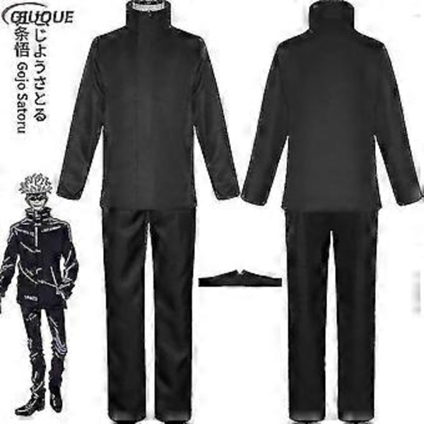 2023-anime Jujutsu Kaisen Gojo Satoru Cosplay-asu - Yläosa, housut, silmälappu, Halloween-juhlat, miesten uniformu, peruukki - 1-1 (S Musta Paketti 3)