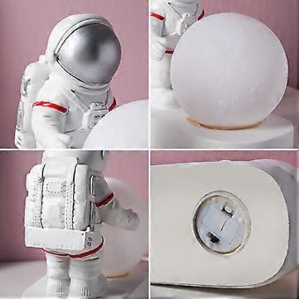 Ny Astronaut Rymdman LED Nattlampa för Pojkrum Sängbord Robust Resin Månlampa (silver)