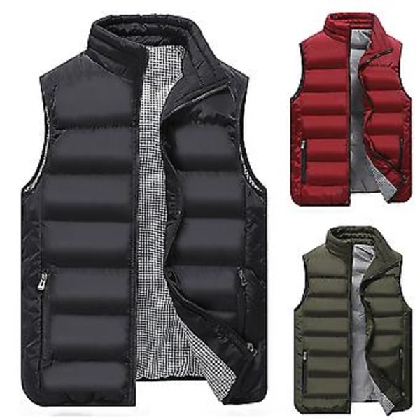 Fianao Plus Size Herrmode Vinter Ärmlös Rutig Fodrad Kort Varm Dunväst (XL Armég Grön)