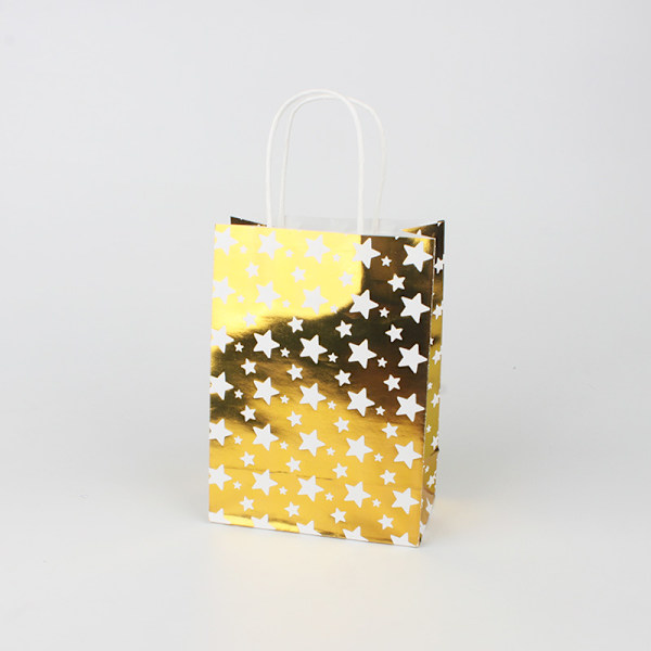24 stk. Kraftpapirposer 15x8x21cm Gaveindpakningspung Guld Polka D